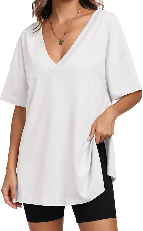 ANRABESS Women's Oversized T-Shirt Short Sleeve V Neck Loose Baggy Reversible Tops Casual Tee Shi... | Amazon (US)
