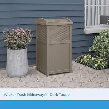 Suncast Hideaway Outdoor Trash Can with Lid - 30 Gallon Trash Can, Dark Taupe, Decorative Wicker-... | Amazon (US)