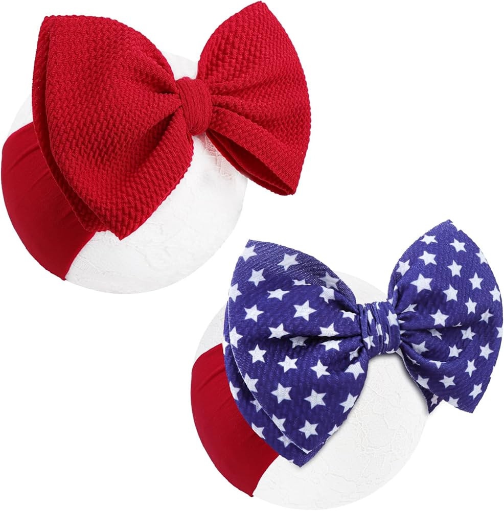 4th of July Baby Headband Bows American Flag Bow Red White and Blue Hair Accessories Toddler Patr... | Amazon (US)
