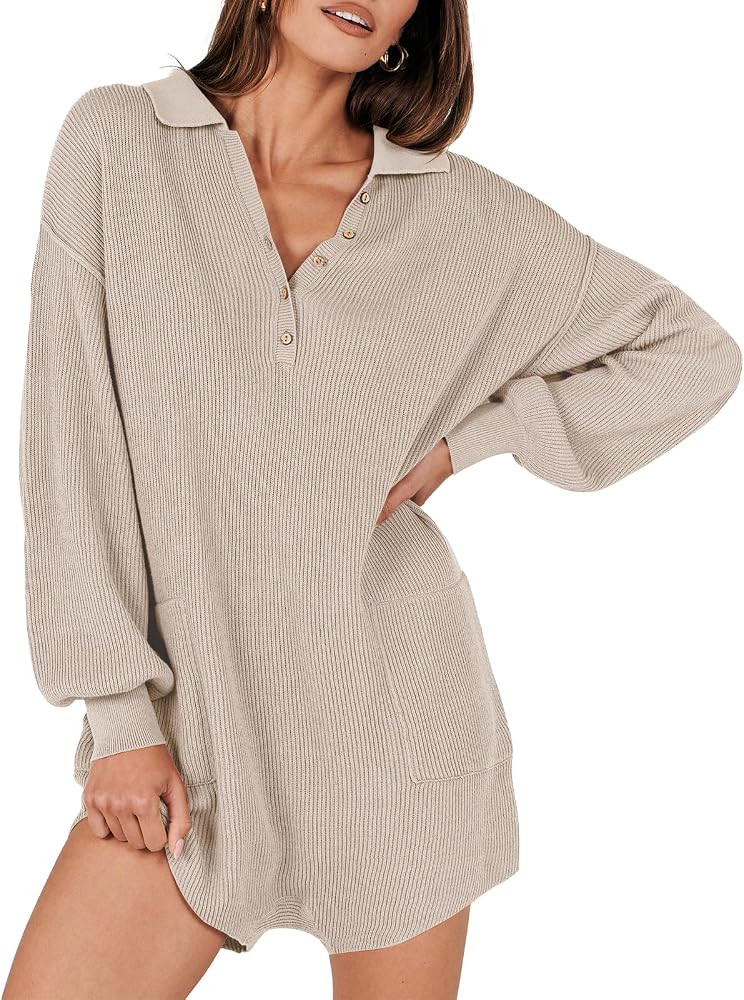 ANRABESS Women One Piece Pajamas Sweater Rompers 2024 Spring Around House Lounging Outfits Long S... | Amazon (US)