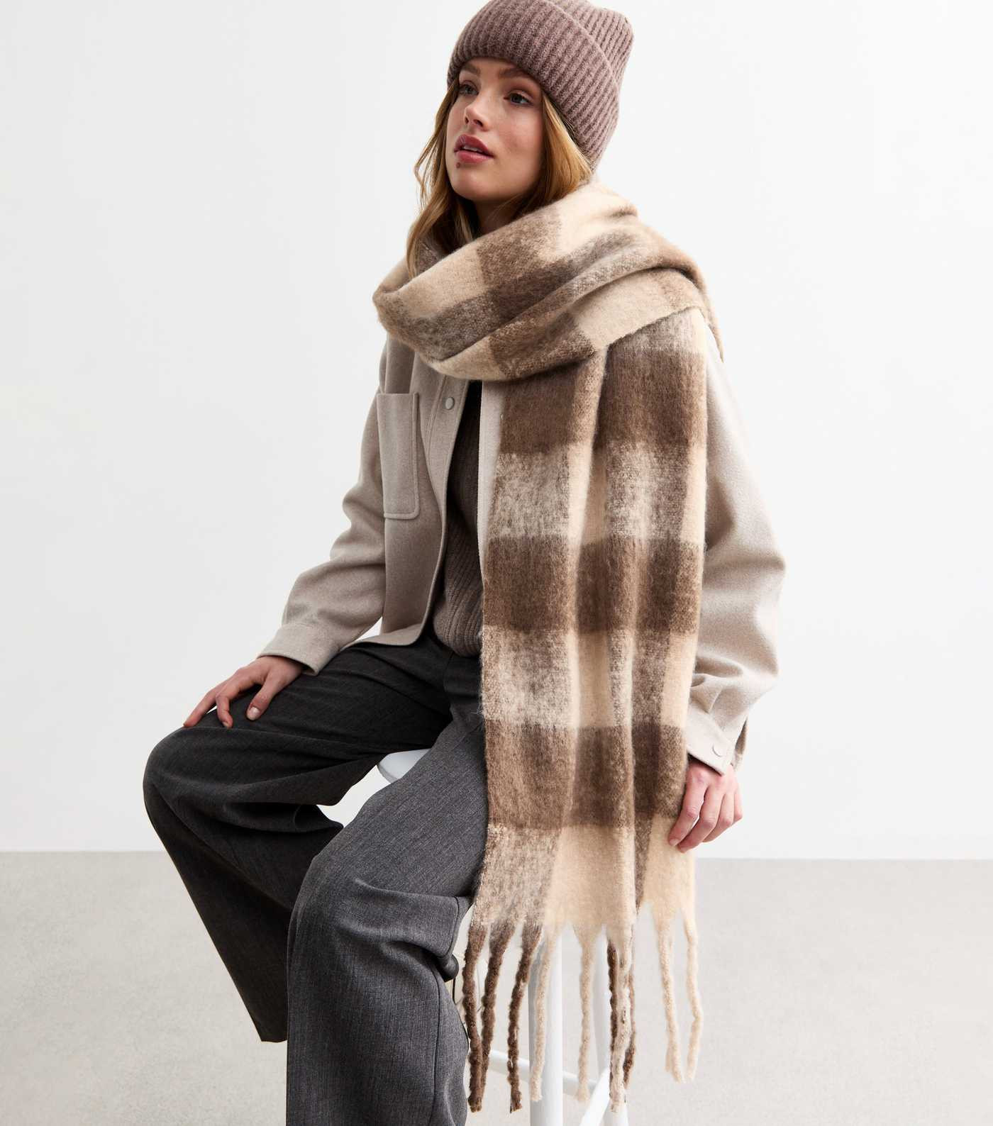 Brown Soft Knit Check Scarf
						
						Add to Saved Items
						Remove from Saved Items | New Look (UK)