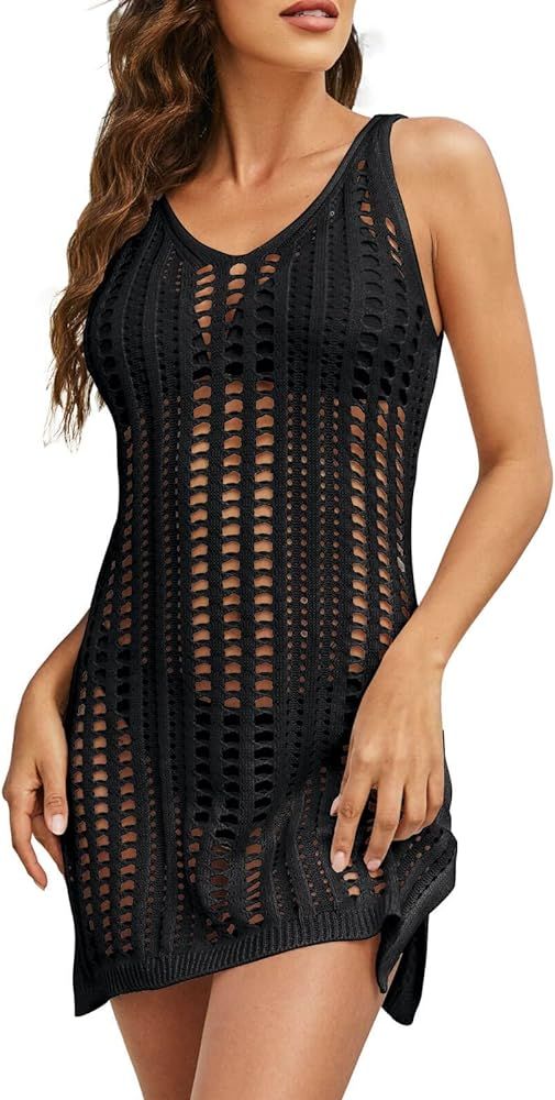 Alsol Lamesa Crochet Cover Up,Swim Cover Up for Women,Hollow Out Swimsuit Cover Up,See Through Ba... | Amazon (US)