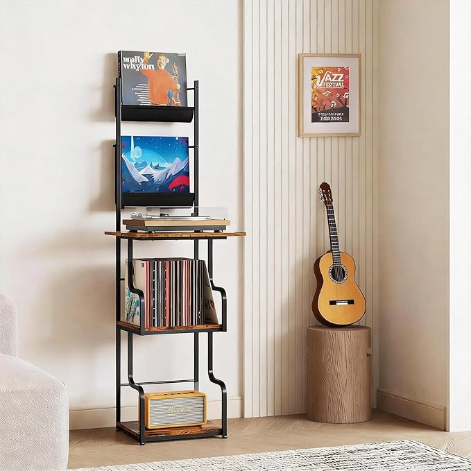 TJ.MOREE Record Player Stand with Vinyl Storage, Tall Record Player Table with Rack Turntable Sta... | Amazon (US)