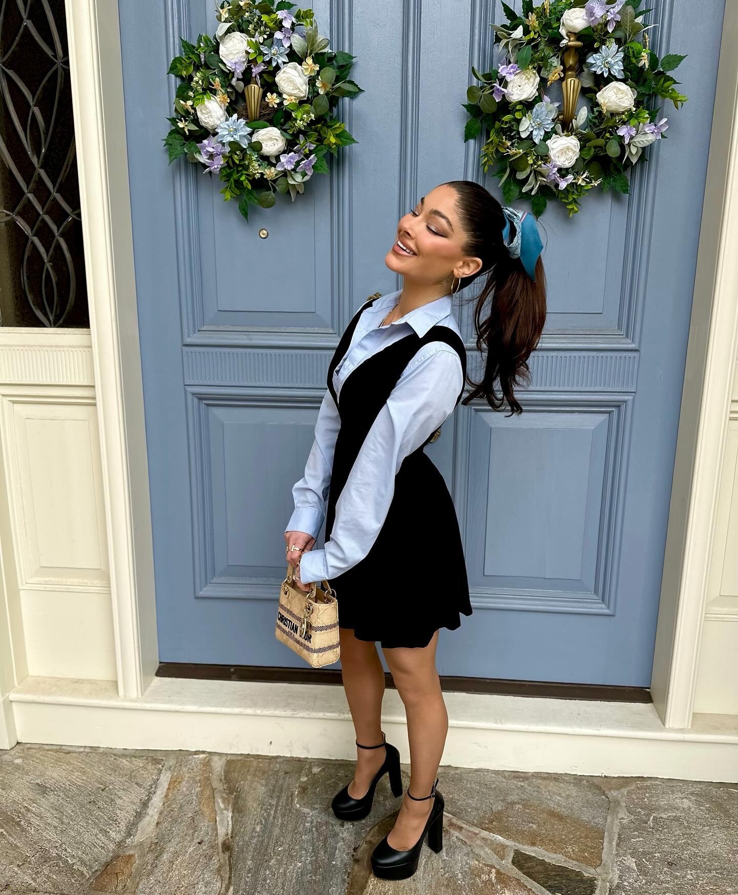 Black corset flared a-line crepe … curated on LTK 