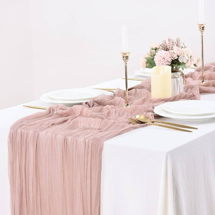 Socomi Dusty Pink 14ft Cheesecloth Table Runner 35x170 Inches Gauze Boho Rustic Wedding Tableclot... | Amazon (US)