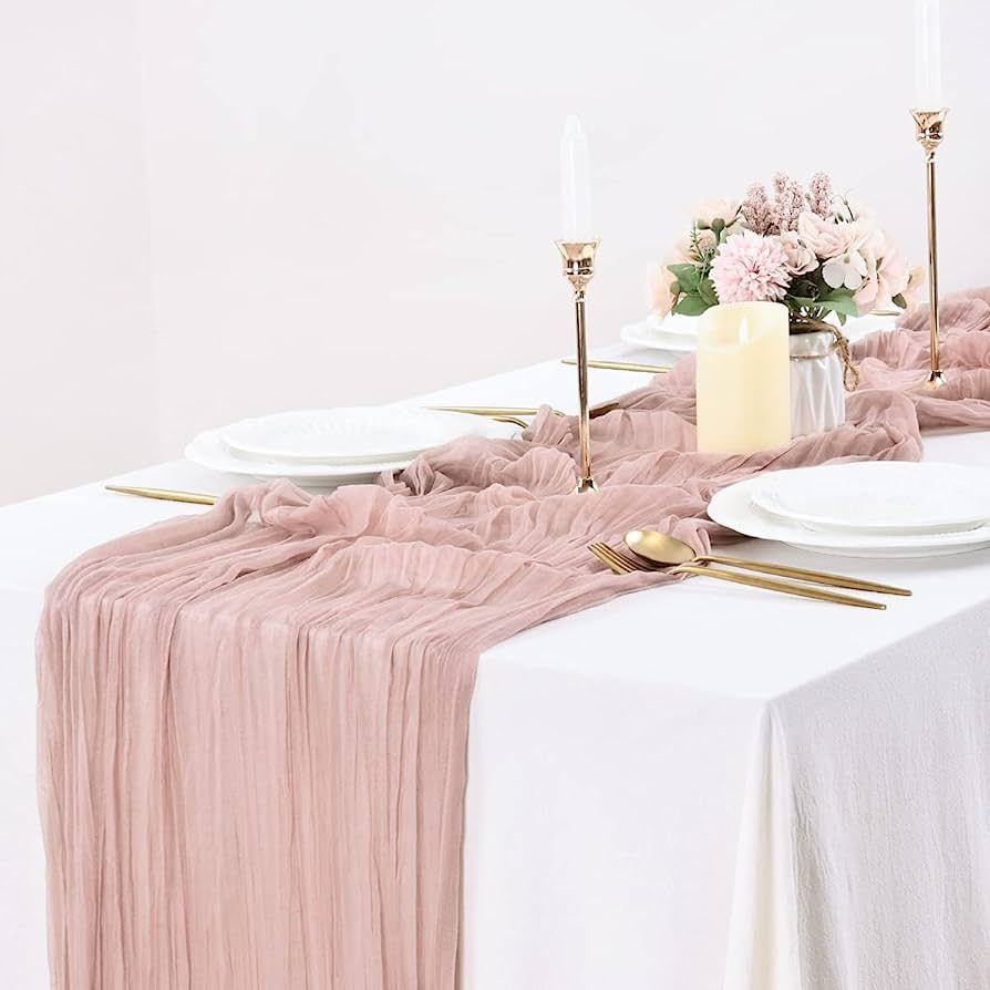 Socomi Dusty Pink 14ft Cheesecloth Table Runner 35x170 Inches Gauze Boho Rustic Wedding Tableclot... | Amazon (US)
