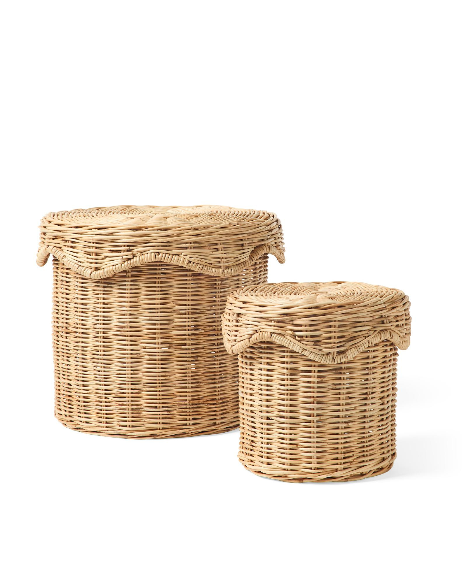 Rattan Wave Lidded Basket (Set of 2) | Serena and Lily