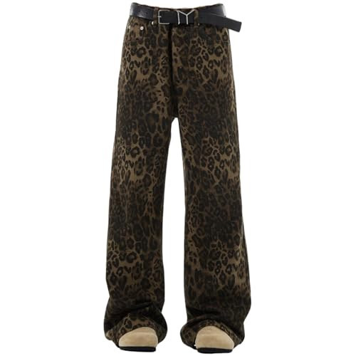 Hesaco Y2K Leopard Jeans for Women - Baggy Unisex Cheetah Print Straight Leg Denim with Pockets, Casual Streetwear (Leopard,XXL,XX-Large) | Amazon (US)