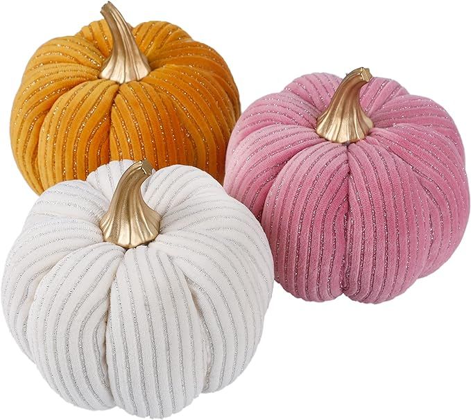winemana Thanksgiving Decorations Artificial Pumpkins Lint Set of 3 Pink Orange White Fall Tablet... | Amazon (US)