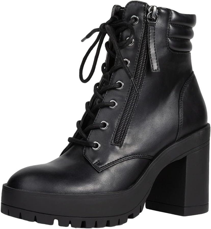 REDTOP Women's Ankle Booties Round Toe Zipper Lace Up Chunky High Heel Boots Fashion Combat Boots... | Amazon (US)