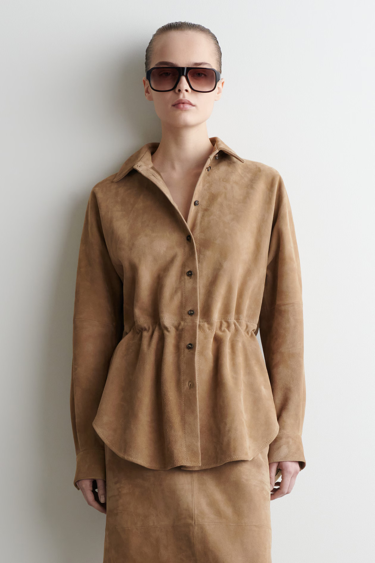 SUEDE DRAWSTRING SHIRT - SAND | COS UK