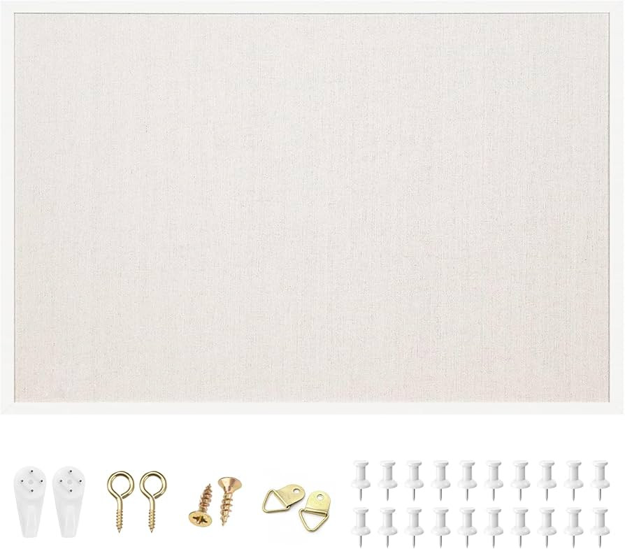 OWLKELA 24'' x 36'' Linen Bulletin Board, White Framed Corkboard, White Oak Frame Linen Cork Boar... | Amazon (US)