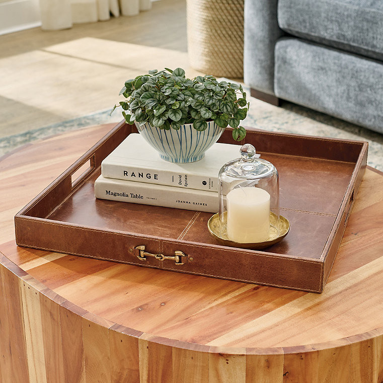 Beckett Square Leather Tray - Grandin Road | Grandin Road