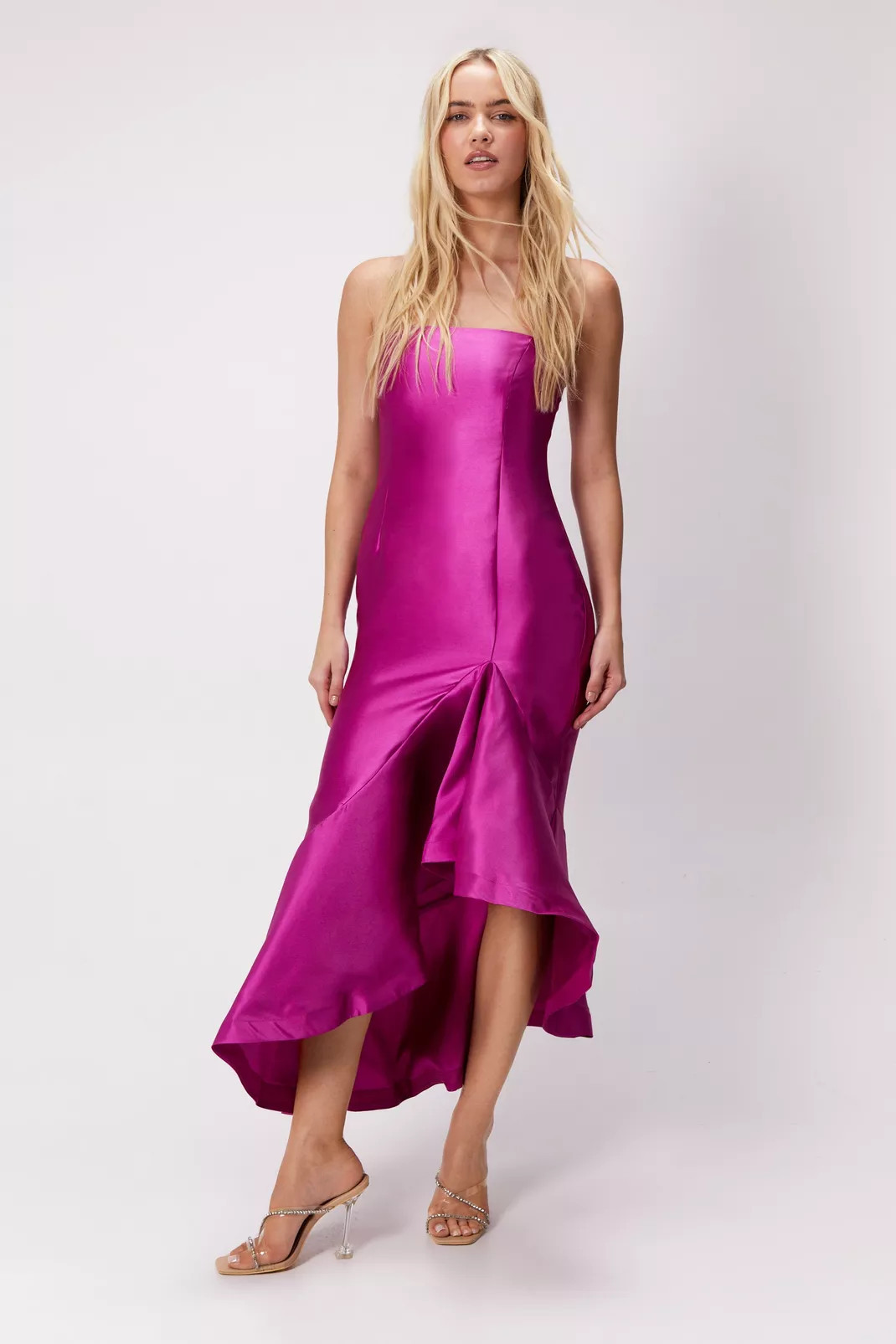 Structured Twill Ruffle Strappy Midi Dress | Nasty Gal US