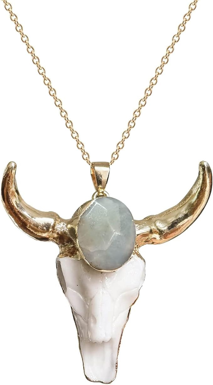 Ladywowu Boho Turquoise Necklace, Hip Hop Charm White Bull Necklace for Men, Punk Masculine Skull... | Amazon (US)