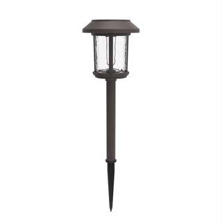 Hampton Bay Hawthorne 14-Lumens Bronze Nickel Solar LED Ice Glass Lens and Vintage Bulb Weather R... | The Home Depot