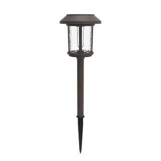 Hampton Bay 14 Lumens Bronze LED Weather Resistant Outdoor Solar Path Light with Ice Glass Lens a... | The Home Depot