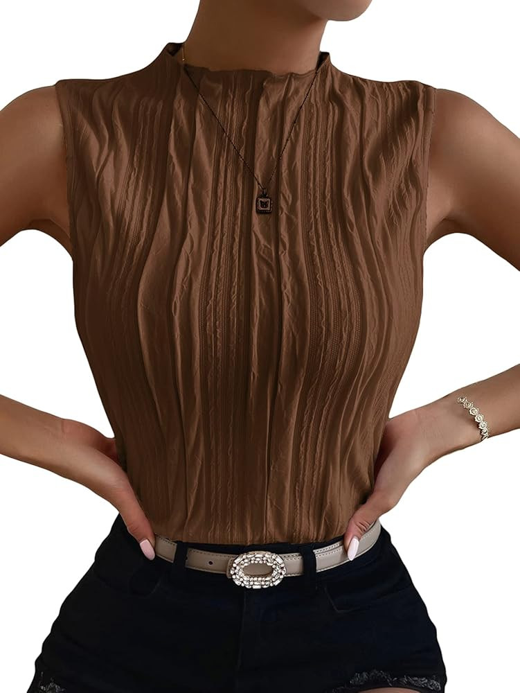 Verdusa Women's Sleeveless Mock Neck Textured Tank Top | Amazon (US)