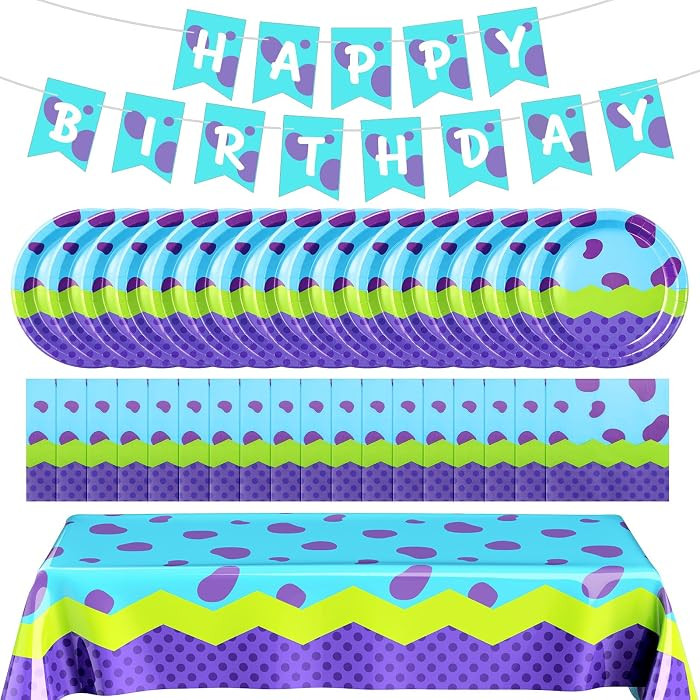 34 Pcs Monster Themed Birthday Party Decorations Include 16 Blue Green Purple Plates and Napkins,... | Amazon (US)