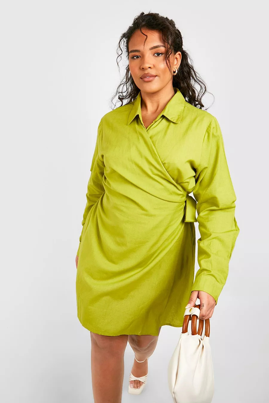 Plus Linen Wrap Shirt Dress | Boohoo.com (UK & IE)