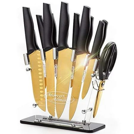 Marco Almond Golden Titanium Knife Set with Acrylic Stand Kitchen Knives Set with Block Scissor Sant | Walmart (US)