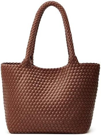 Woven Tote Bag Womens Purse: Vegan Leather Shoulder Handbags - Fashion Summer Beach Tote Bags - L... | Amazon (US)