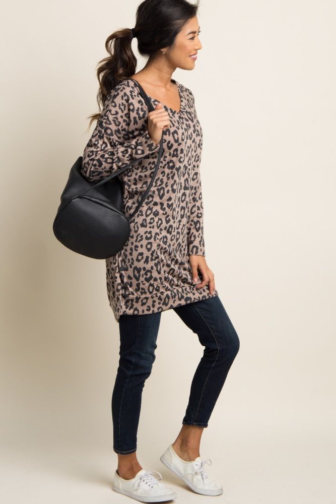 Mocha Cheetah Print V-Neck Sweater | PinkBlush Maternity
