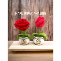 Handmade Crochet Rose Tulip Gift For Her Inspiring Daily Positive Affirmation Sunflower Decor Birthday Thank You | Etsy (US)