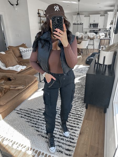Bodysuit — small
Vest — small
Pants — 2

brown and black fall outfit | casual brunch outfit | casual errands outfit | cargo pants | amazon outfit | platform converse sneakers outfit | cropped puffer vest outfit | brown cutout bodysuit outfit | affordable fashion 



#LTKfindsunder100 #LTKstyletip #LTKfindsunder50