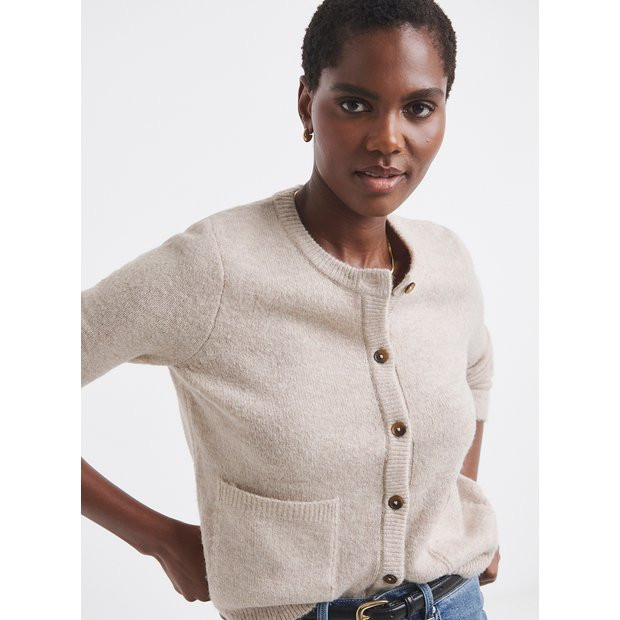 JD WILLIAMS Sponge Crew Neck Cardigan Oatmeal 16-18 | Tu Clothing