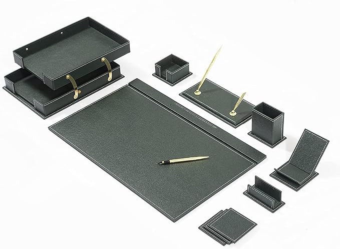 12-Piece Leather Desk Set — Desk Pad 23.2" x 15.4", Double Document Tray, Pen Holder — Desk O... | Amazon (US)