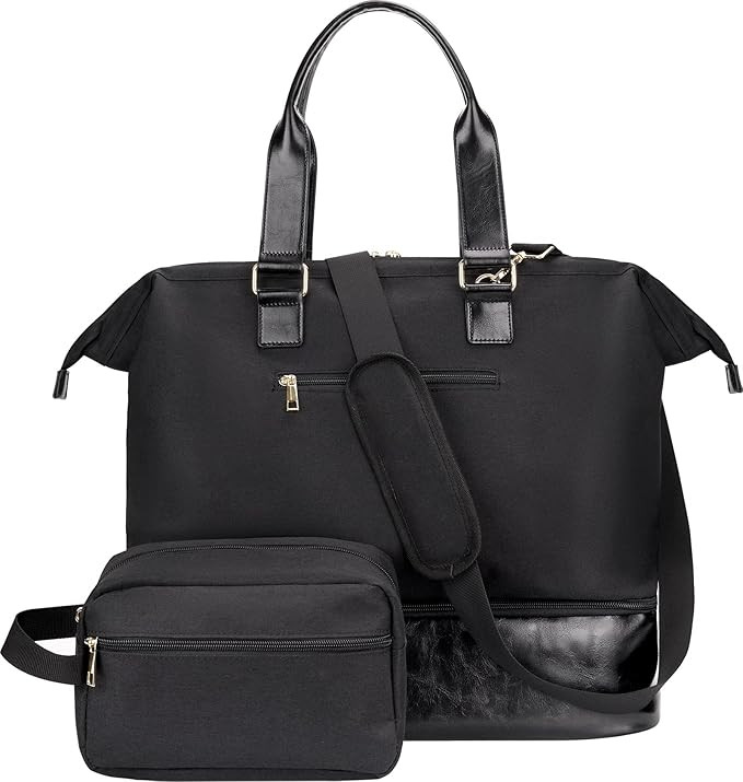 MINKARS Weekender Bag with Shoe Compartment Travel Tote Overnight Bag, Black Personal Item - 17 I... | Amazon (US)