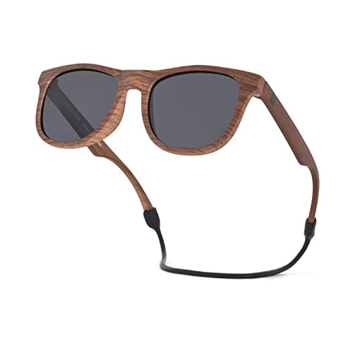 Hipsterkid Sunglasses for Kids Toddler Polarized Sunglasses Shatter-Resistant Lenses and Stay-On Strap 100% UV Protection Christmas Gift (Wood, 0-2 Years) | Amazon (US)