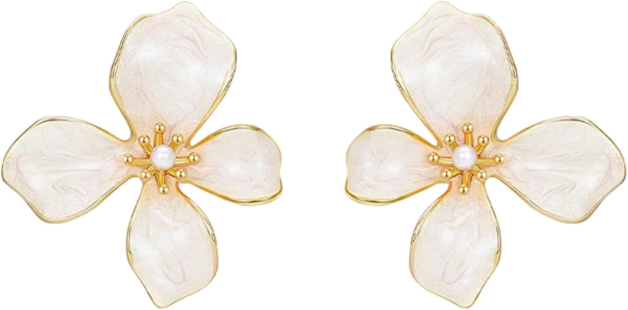 Irregular Statement Earrings for Women Unique Stainless Steel Petal White Enamel Large Stud Trend... | Amazon (US)