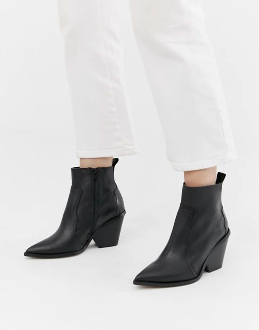 River Island leather western boots with chunky heel in black | ASOS US