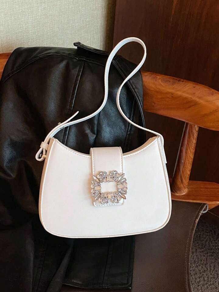 Mini Solid Color Rhinestone & Metal Decor Chic Pu Shoulder Bag Crossbody Bag Handbag For Women, S... | SHEIN