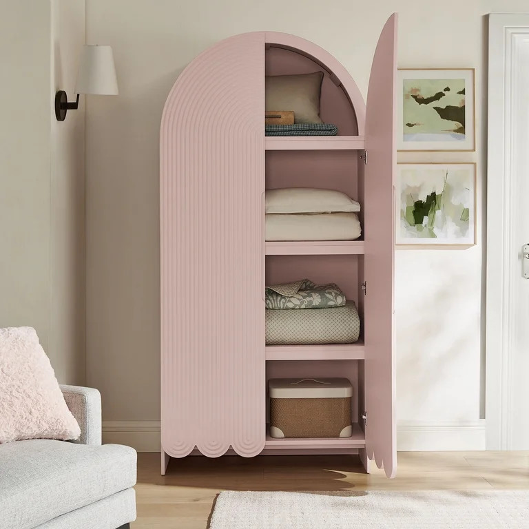 Dahlia 78 Inch Fluted and Scalloped Arched Storage Cabinet in Soft Pink | Walmart (US)