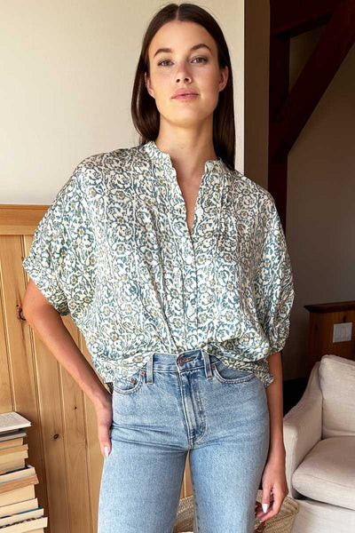 Mandarin Collar Top - Cypress | Emerson Fry