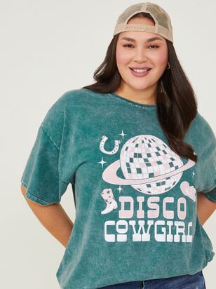 Disco Cowgirl Oversized Graphic Tee in Green | Arula | Arula