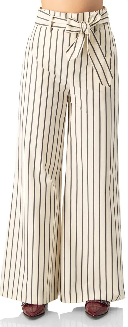 Striped Bow-Belted Wide-Leg Trousers | Nordstrom
