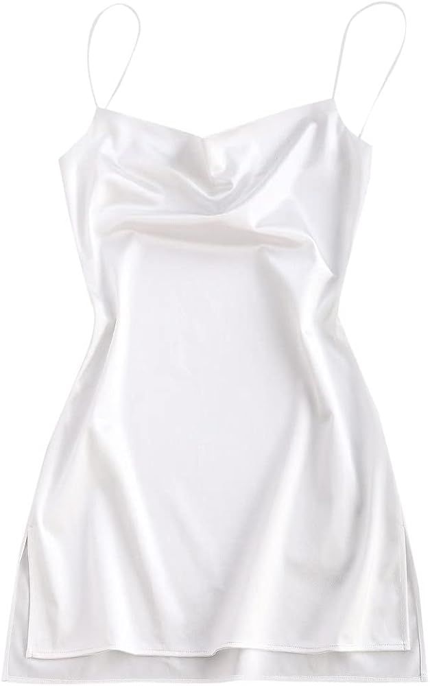 ZAFUL Women's Sexy Mini Party Club Satin Dress Spaghetti Strap Cowl Neck Slip Short Dress | Amazon (US)