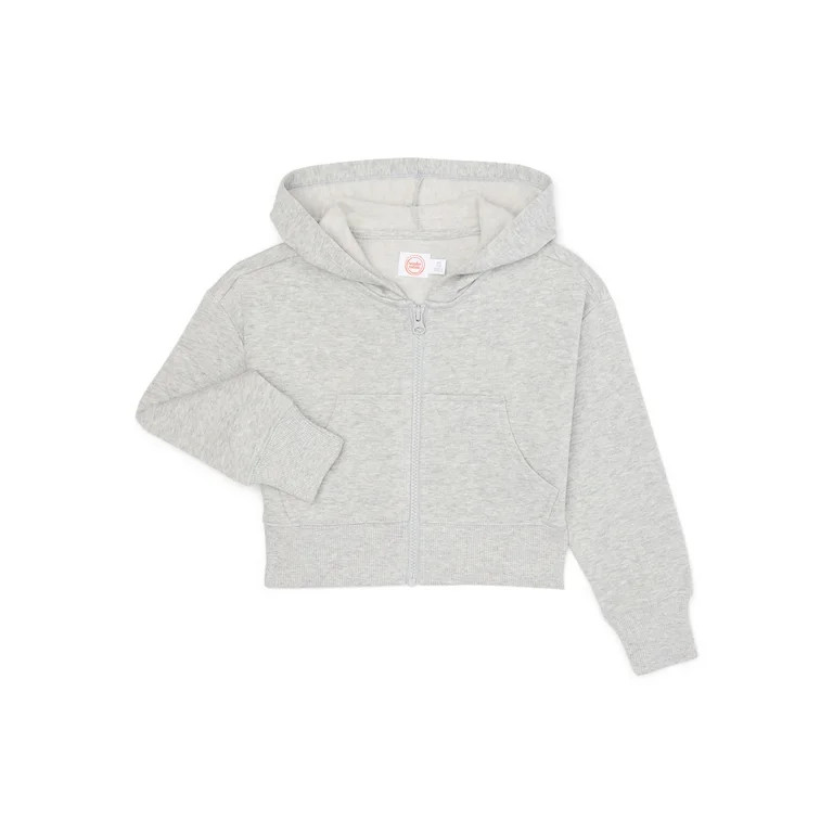 Wonder Nation Tween Girls Crop Fleece Full Zip Hoodie, Sizes 4-18 | Walmart (US)