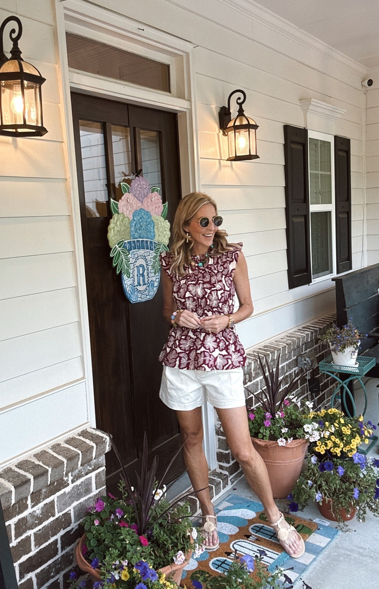 This entire Sunday look each piece is under $20. The shorts are 4.5 in length less than $20 wearing a size 0 top is also less than $20 wearing a size extra small sandals are $25 true to size.