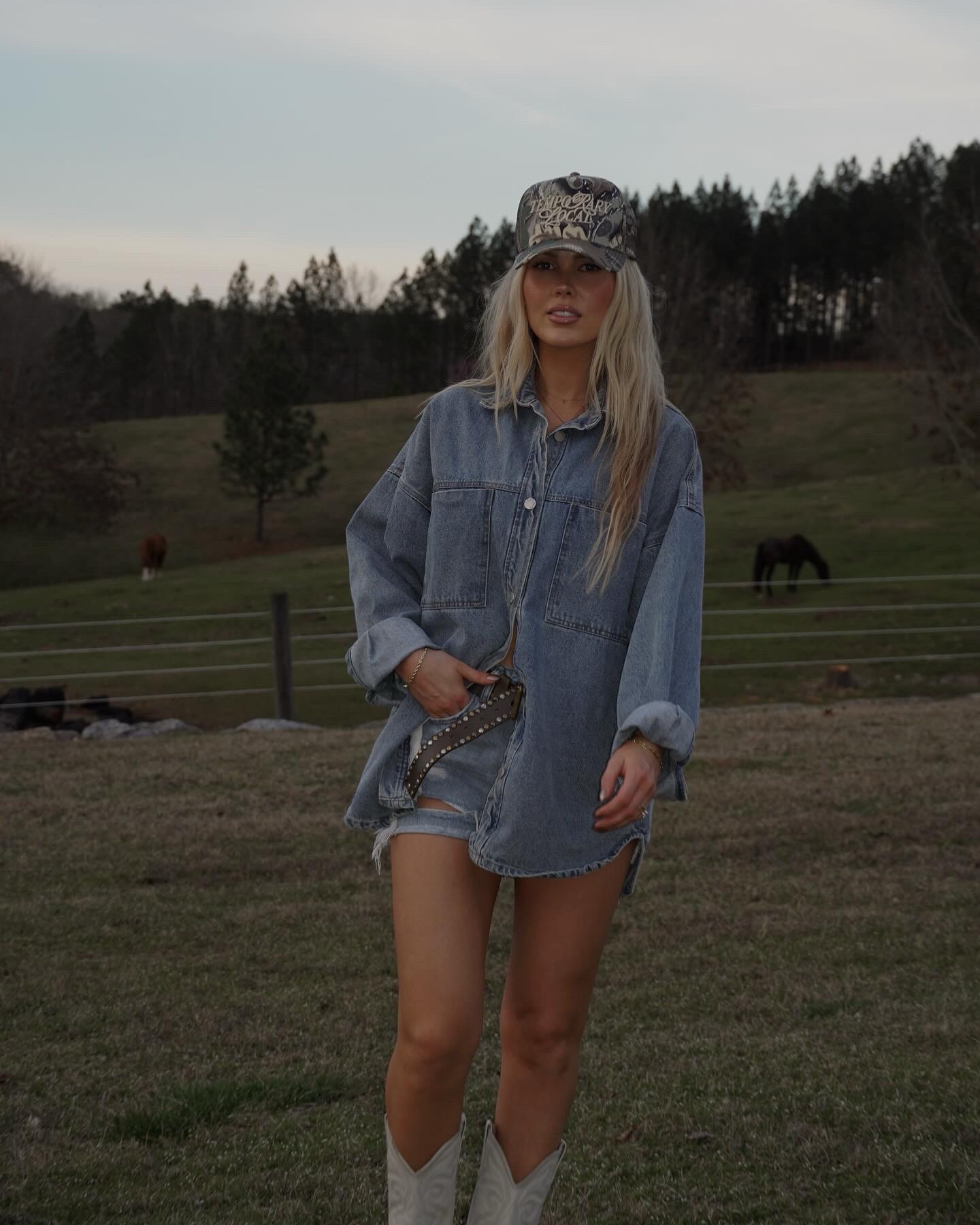 The camo trucker hat is from my new small business, Temporary Local. Launching 3/16/24. IG: @temporarylocalco 🤎

Most of this fit has been in my closet for ages, so linking extremely similar finds. 

— Canadian tuxedo, casual style, western wear, coastal cowgirl, denim on denim, denim shacket, cowboy boots, cowgirl boots, denim shorts, distressed denim, oversized jacket 

#LTKstyletip #LTKshoecrush #LTKfindsunder100