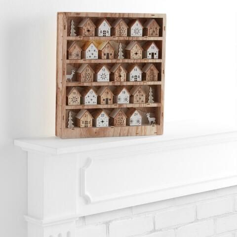 Woodcut Snowy Houses LED Light Up Countdown Calendar | World Market