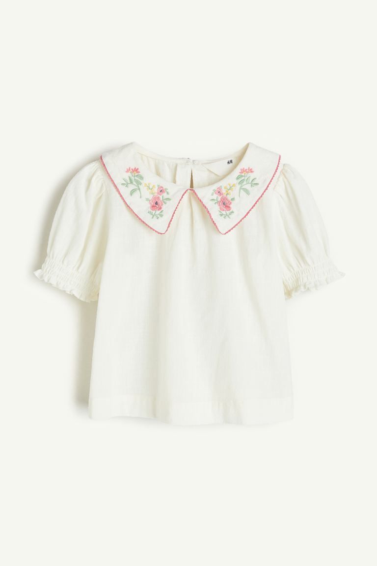 Embroidered-motif Blouse - Cream - Kids | H&M US | H&M (US + CA)