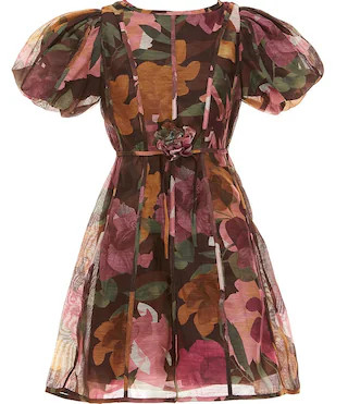 GB Big Girls Rose Belt Puff Sleeve Printed Mini Dress -  8 | Dillard's