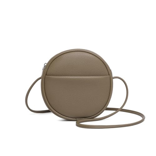 YONBEN Circle Crossbody Bag for Women PU Circle Purse with Zipper Adjustable Knot Shoulder Straps (Tea color) | Amazon (US)
