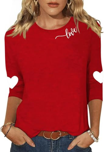 TKTSO Women's Valentine Love Crewneck Shirt Funny Love Heart Graphic 3/4 Sleeve Tee Casual Couple Top Blouse(XXL,Red-05) | Amazon (US)