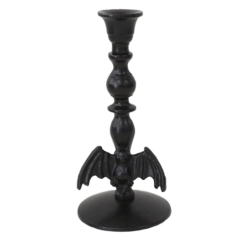 Southern Gothic Black Candle Holder with Bat, 9.5" | At Home